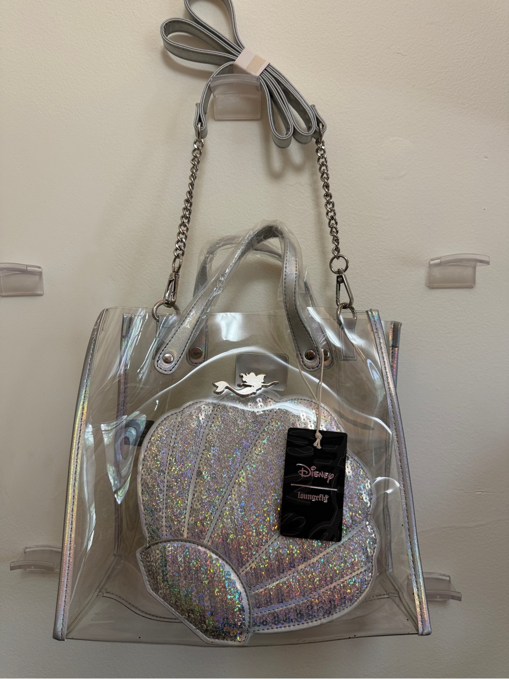Loungefly The Little Mermaid 2-Piece Clear Tote with Clamshell Crossbody/Pouch - Picture 4 of 5